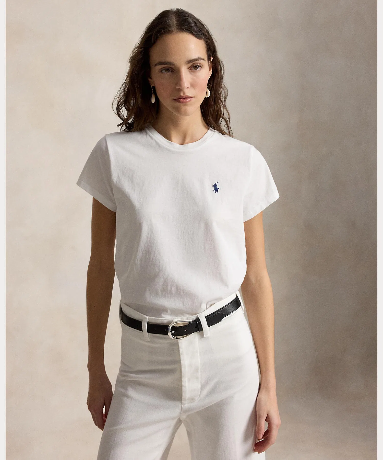 Женская хлопковая футболка POLO RALPH LAUREN с вышивкой, белая
