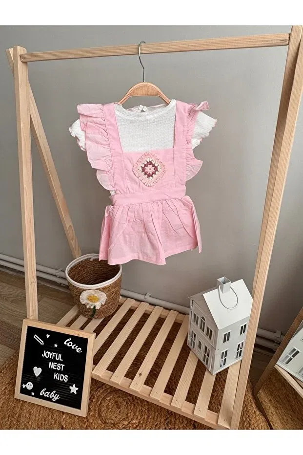 Детское платье для девочек хлопковое с вышивкой Kids, Pink