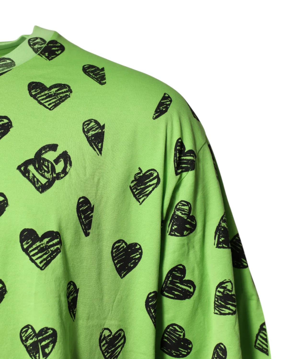 Мужская футболка с принтом Green Heart Print Cotton Crew Neck T-shirt Dolce & Gabbana, Green — фото 3