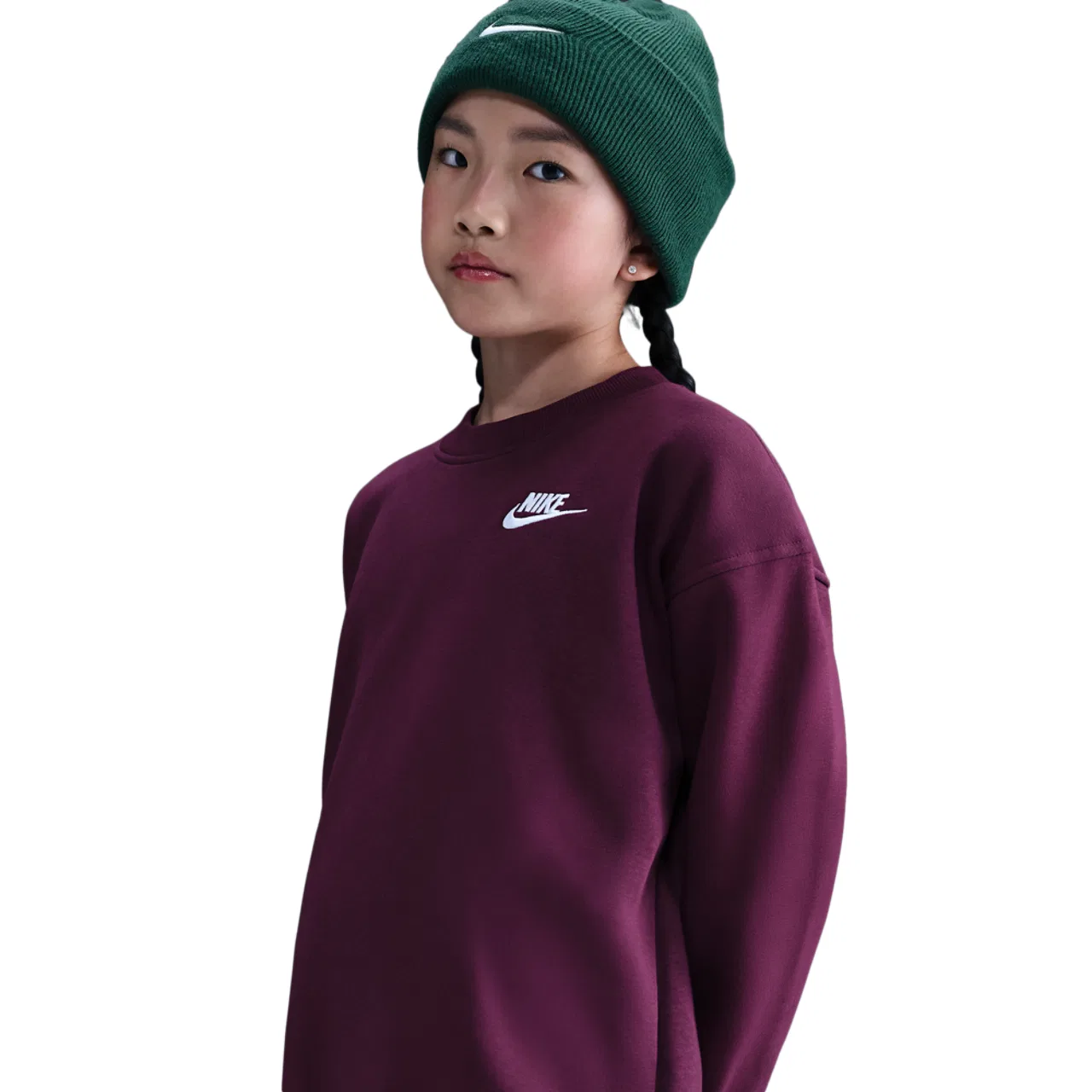 Детская толстовка Club Fleece Oversized Crew Nike, цвет Bordeaux/White