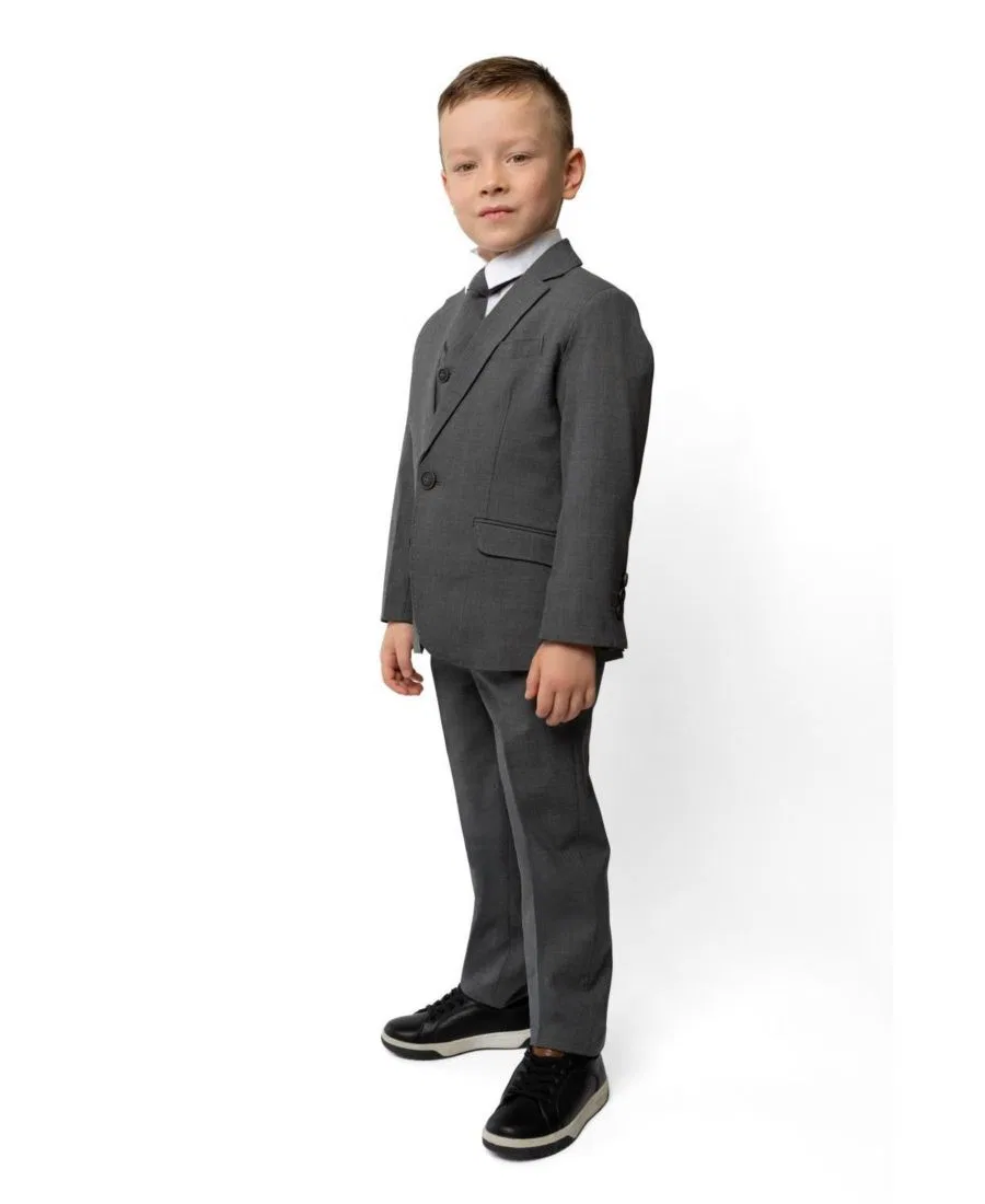 Костюм-пятерка из шерстяной смеси Slim Fit с рубашкой и галстуком, модель Luxor Peanut Butter Collection, Giza Charcoal — фото 3