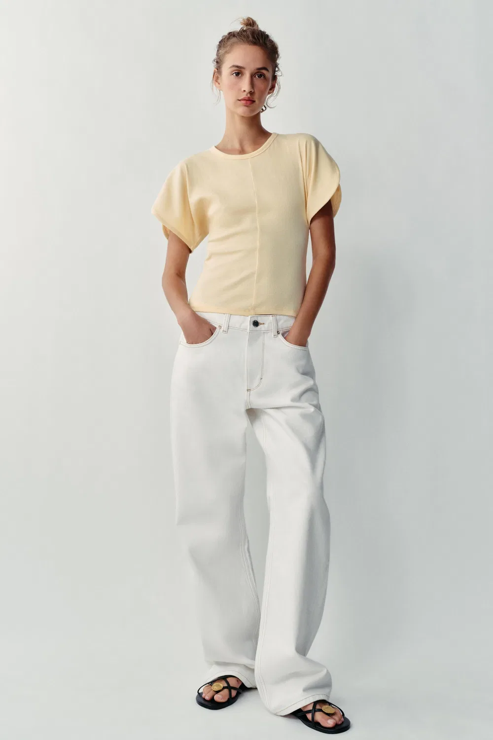Футболка с широкими рукавами ZARA, Yellow