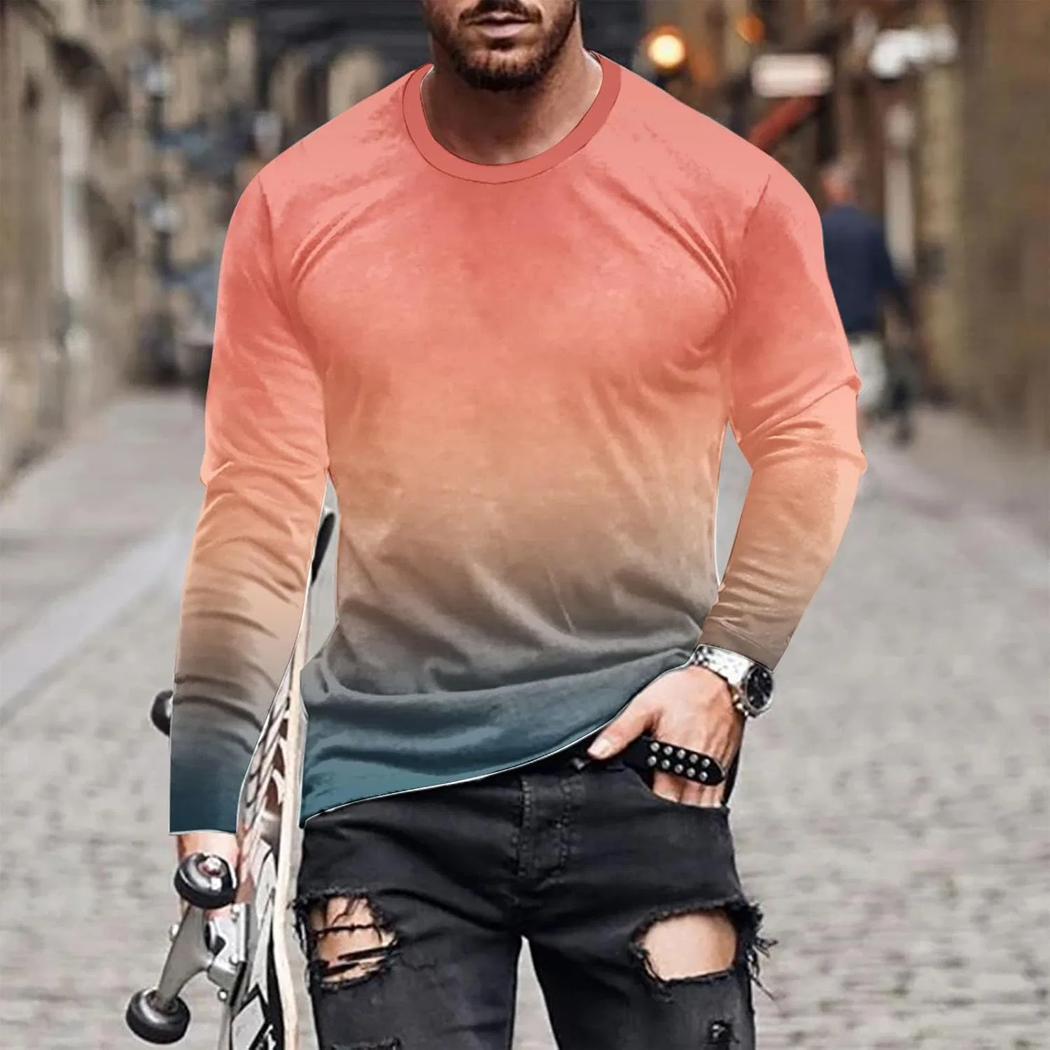 Мужская футболка с длинным рукавом градиентная Active Shirts, Orange — фото 2