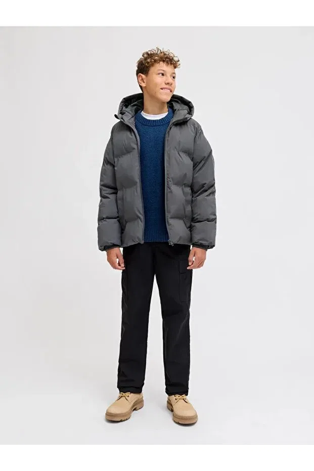 Детский пуховик для девочек с капюшоном Jack & Jones, Gri — фото 3
