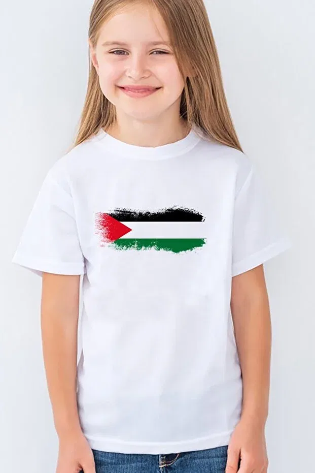 Детская футболка для мальчиков с принтом Palestine Flag Patterned Printed Unisex Kids T-Shirt MR-02 Morinna, No Color