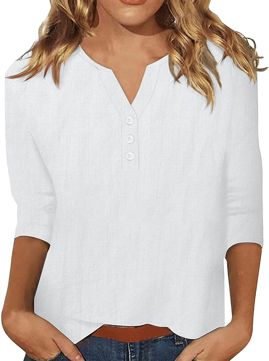 

Женская льняная блузка с рукавом 3/4 и V-образным вырезом Floleo