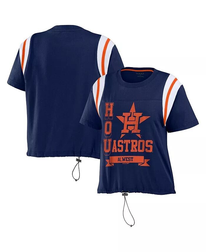

Женская темно-синяя рваная футболка с цветными блоками Houston Astros Wear By Erin Andrews