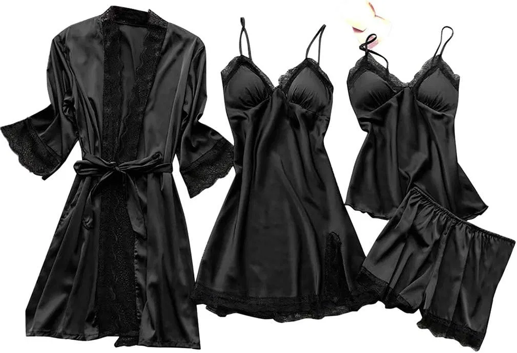 Комплект пижамы шелковый, D- Black