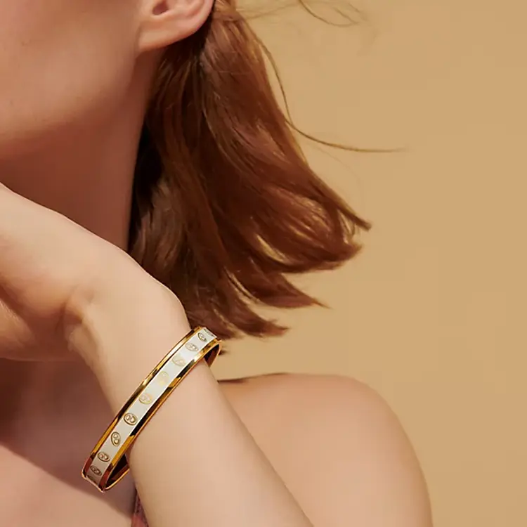 Эмаль, позолоченные, металлические браслеты женские HERMES, белый — фото 3