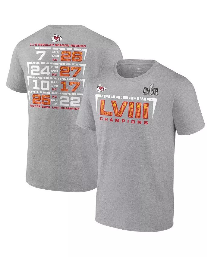 

Футболка мужская Heather Gray Kansas City Chiefs Super Bowl LVIII Champions Counting Point Score Big and Tall Fanatics