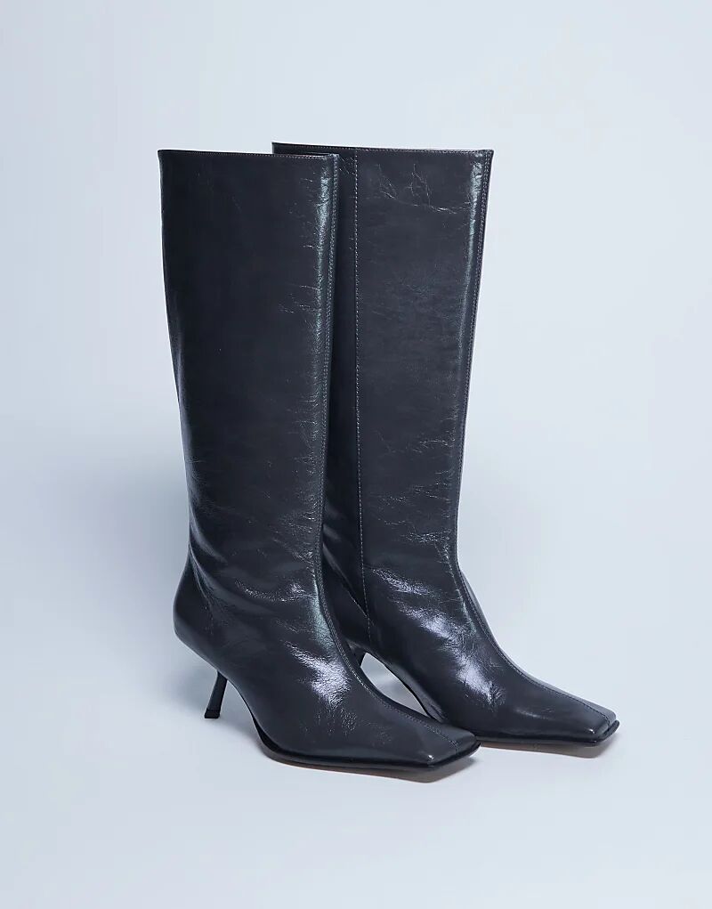 Сапоги Topshop Scarlett Premium из натуральной кожи с квадратным носком серого цвета