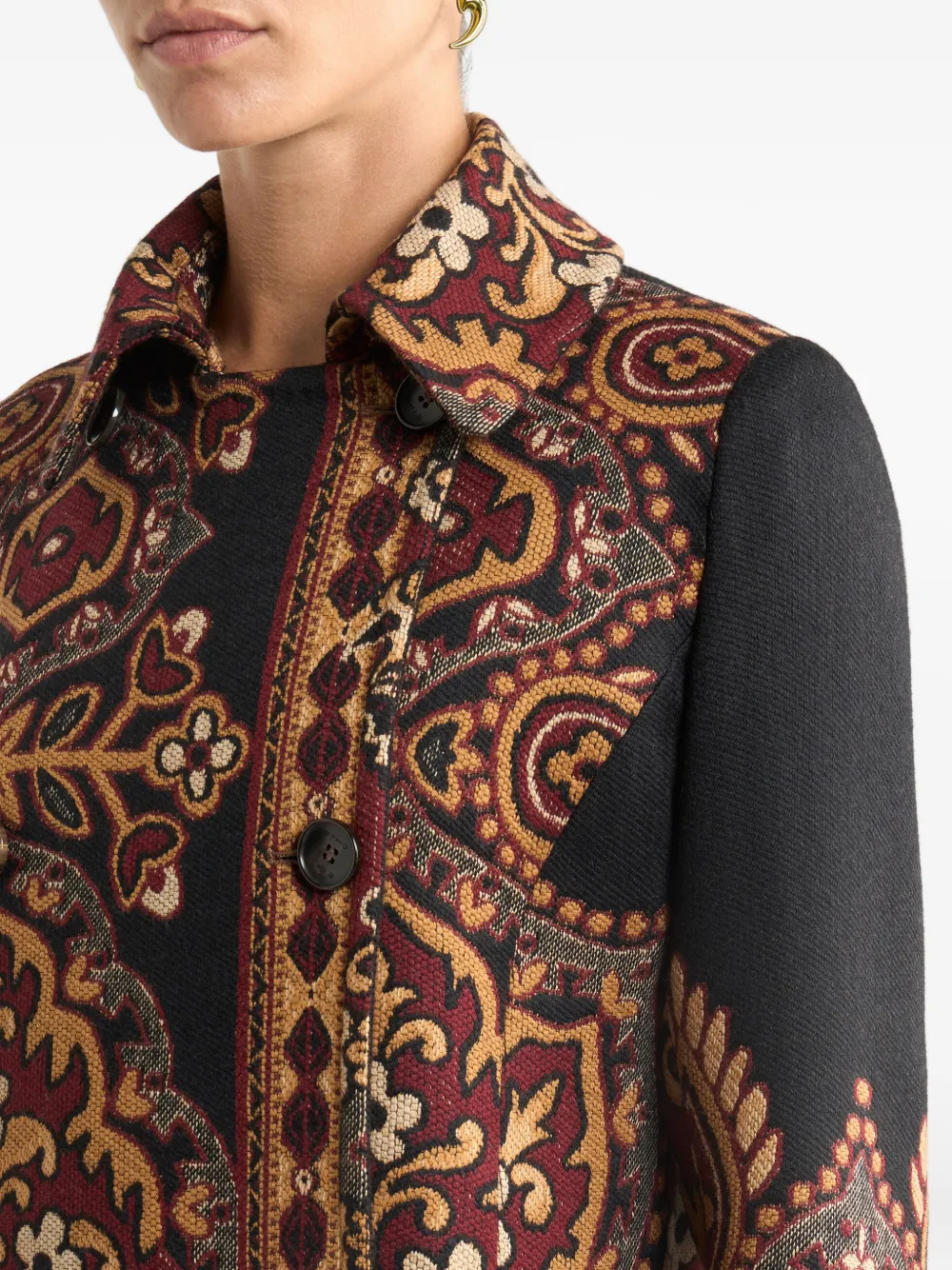 Двубортное жаккардовое пальто с цветочным узором Etro, черный — фото 4