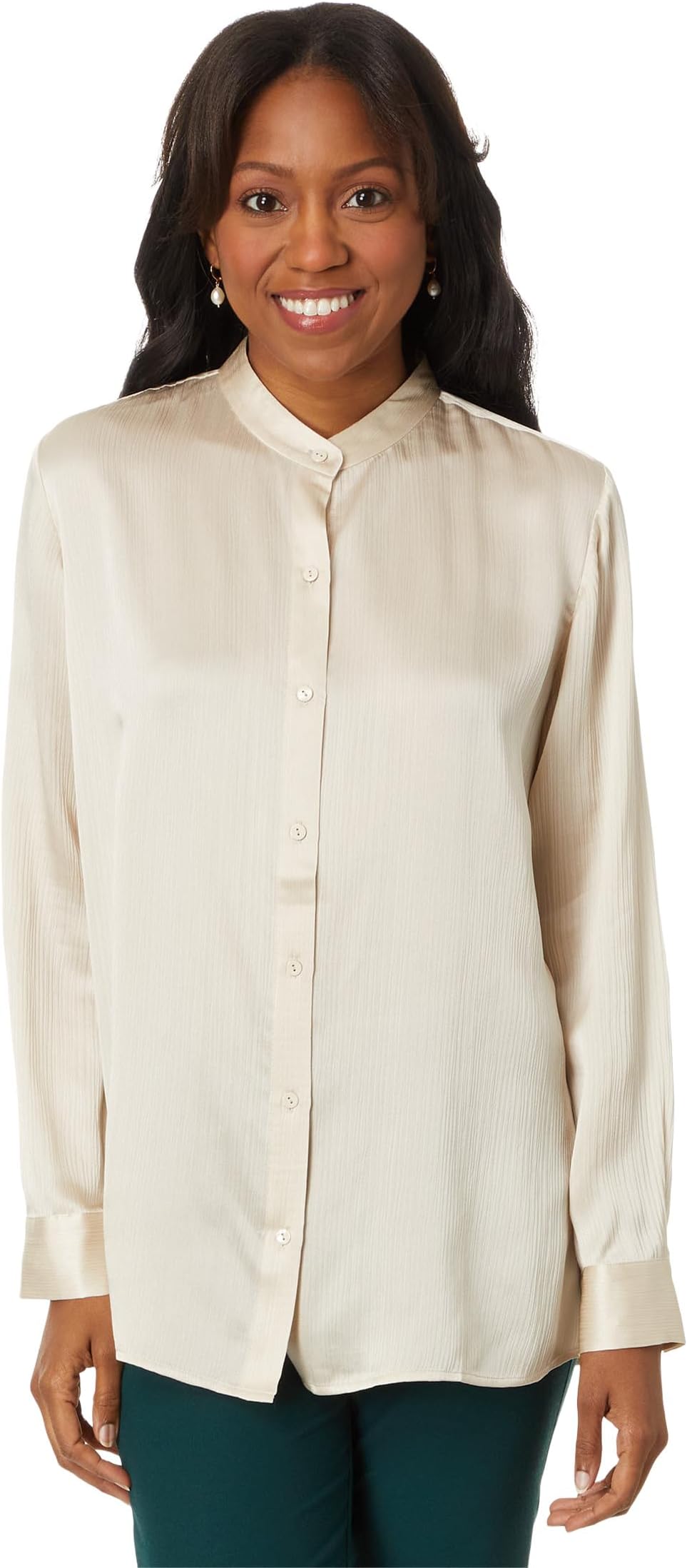 

Рубашка Eileen Fisher Mandarin Collar Shirt, цвет Almond