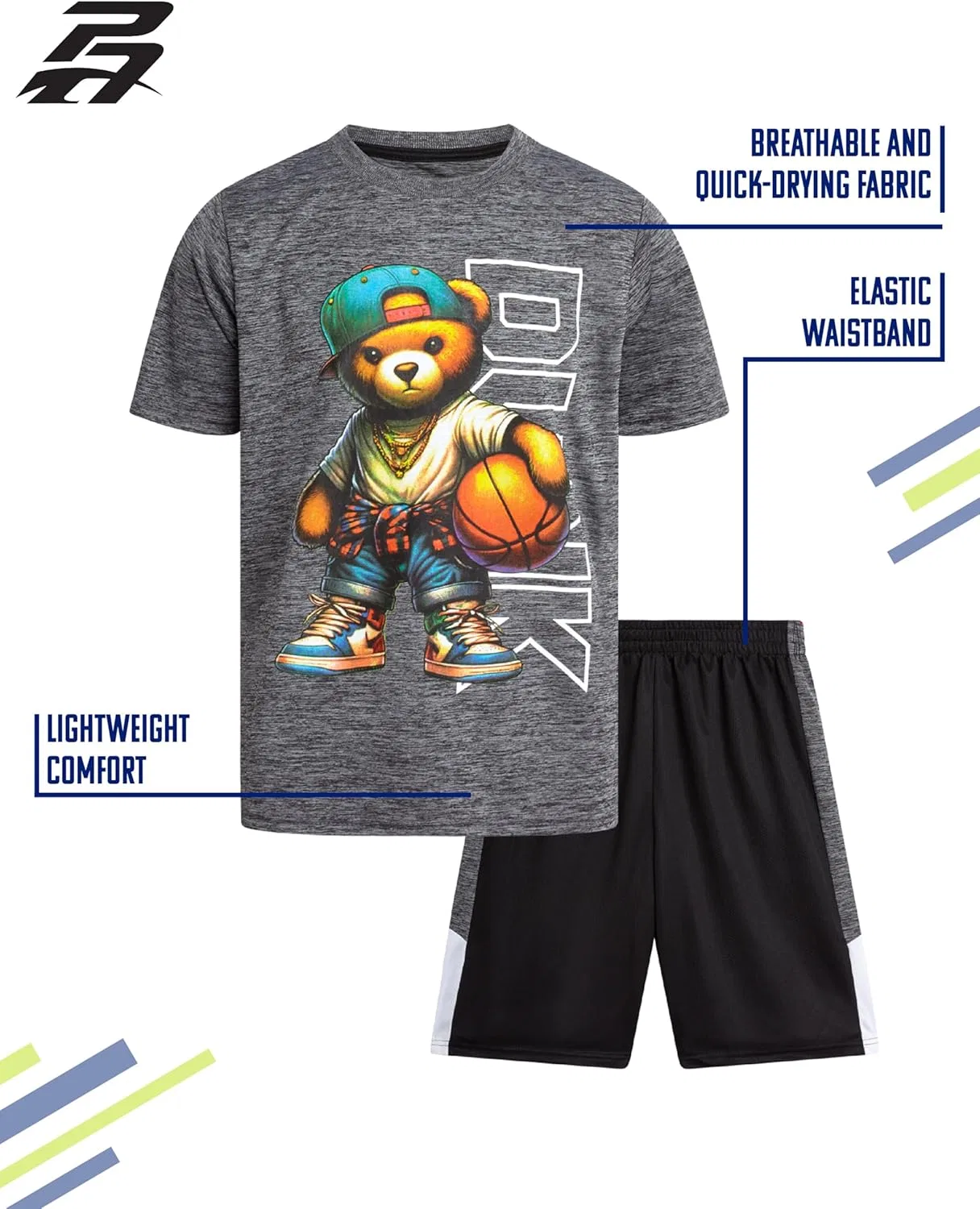Детский спортивный костюм из футболки и шорт, Pro Athlete, Grey/Black Basketball Bear — фото 2