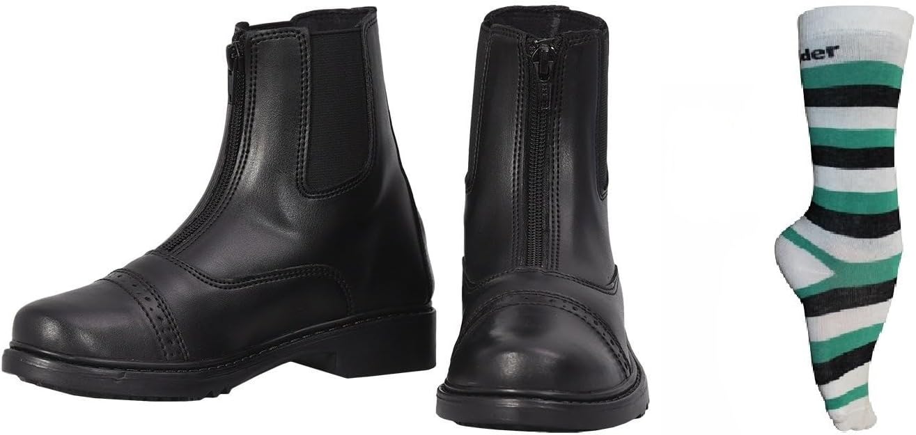 

Детские стартовые сапоги TuffRider с передней молнией и носками в подарок, Прочные, легко чистящиеся водоотталкивающие сапоги для верховой езды, черный