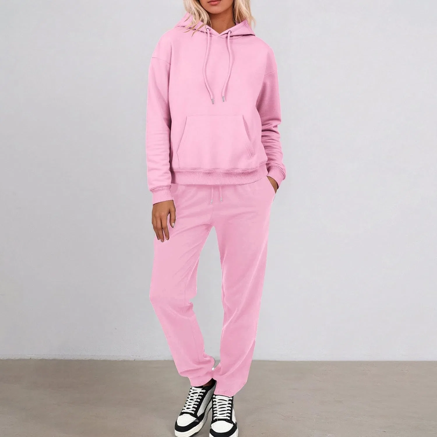 Женский спортивный комплект из худи и брюк Letter Print Graphic, розовый — фото 2