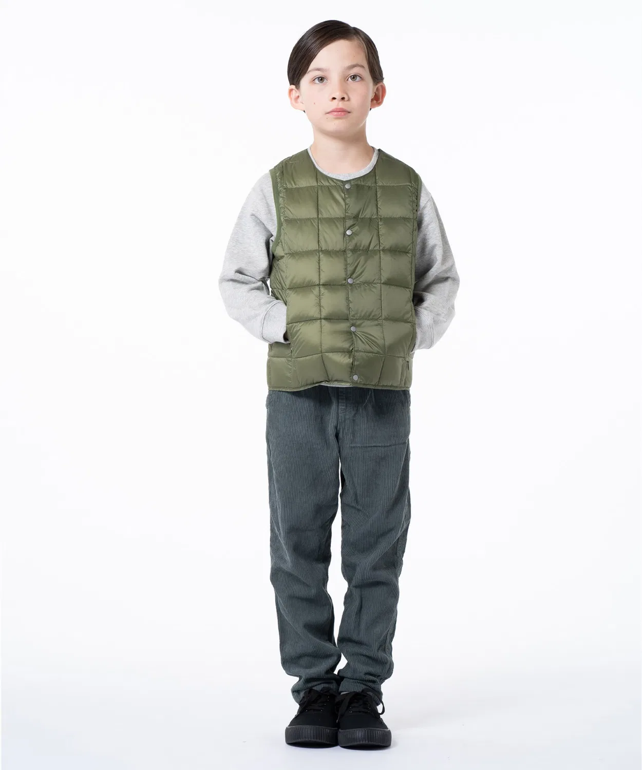 Детский стеганый жилет с капюшоном из пуха, модель Basic Crew Neck Inner Down TAION, Olive