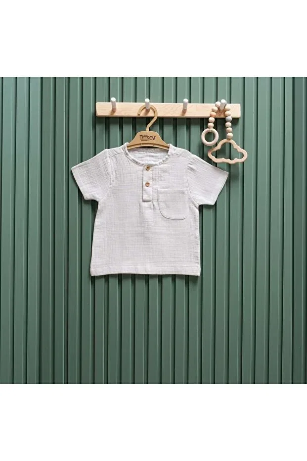 Детская хлопковое футболка для новорожденных Yrim patli muslin unisex baby tshirt Tiffany, Gray