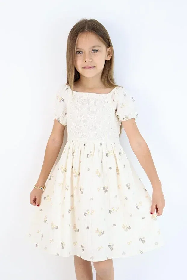 Детское платье для девочек хлопковое Lacy Muslin Dress Miababy, Ecru — фото 3