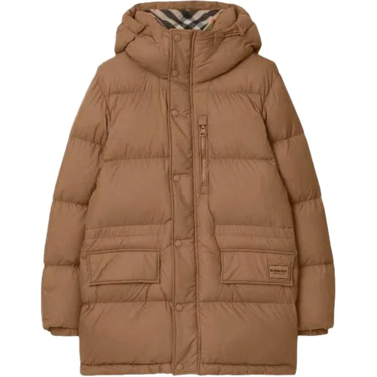 Мужское пальто-пуховик с капюшоном Dark Brown Burberry