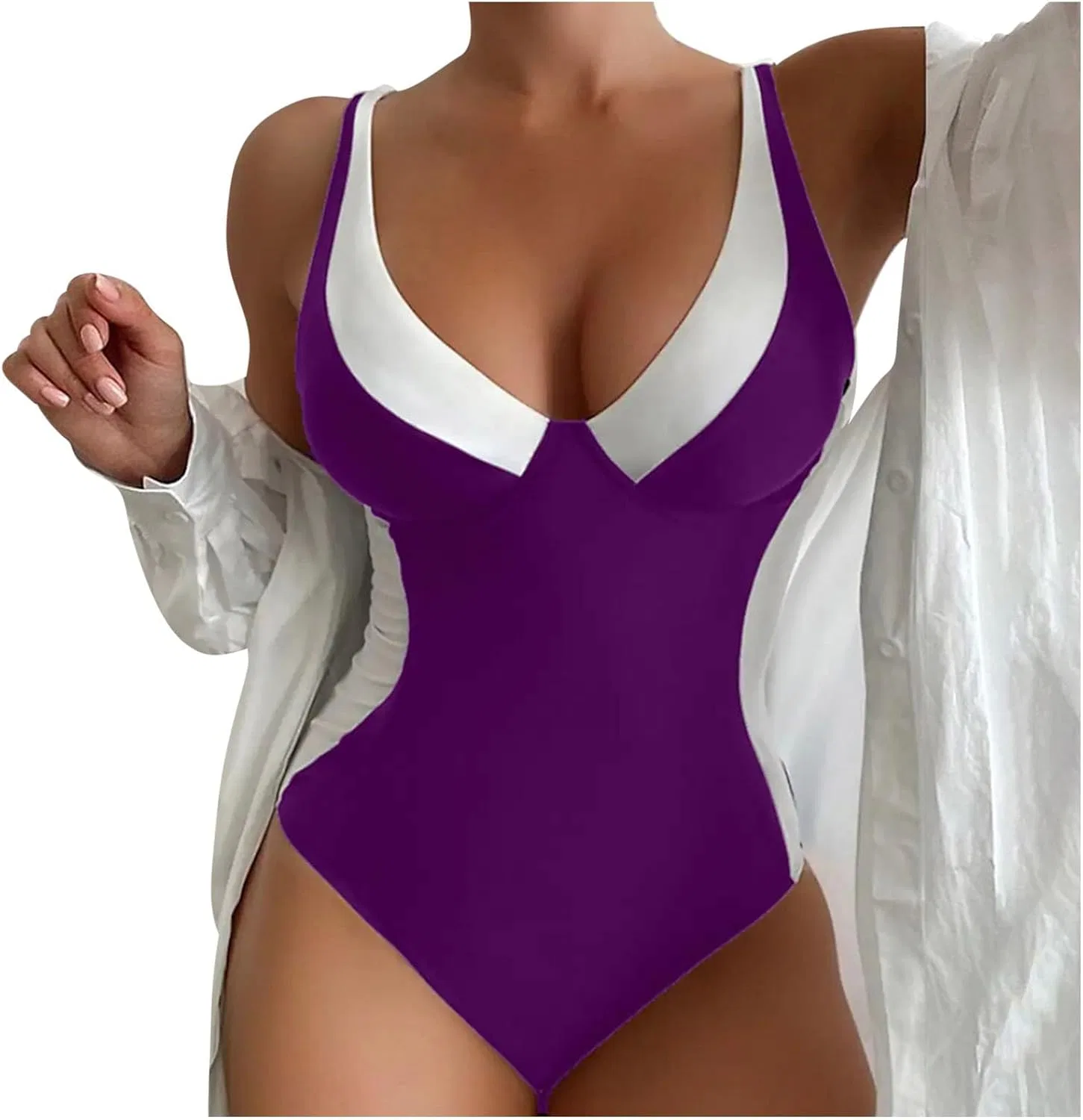 Женский слитный купальник с утяжкой живота Push up High Waist, Purple
