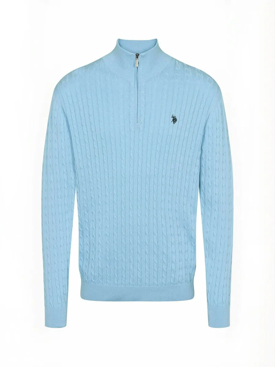 Свитер U.S. POLO ASSN. 'UMRomeo Half-zip' светло-голубого цвета