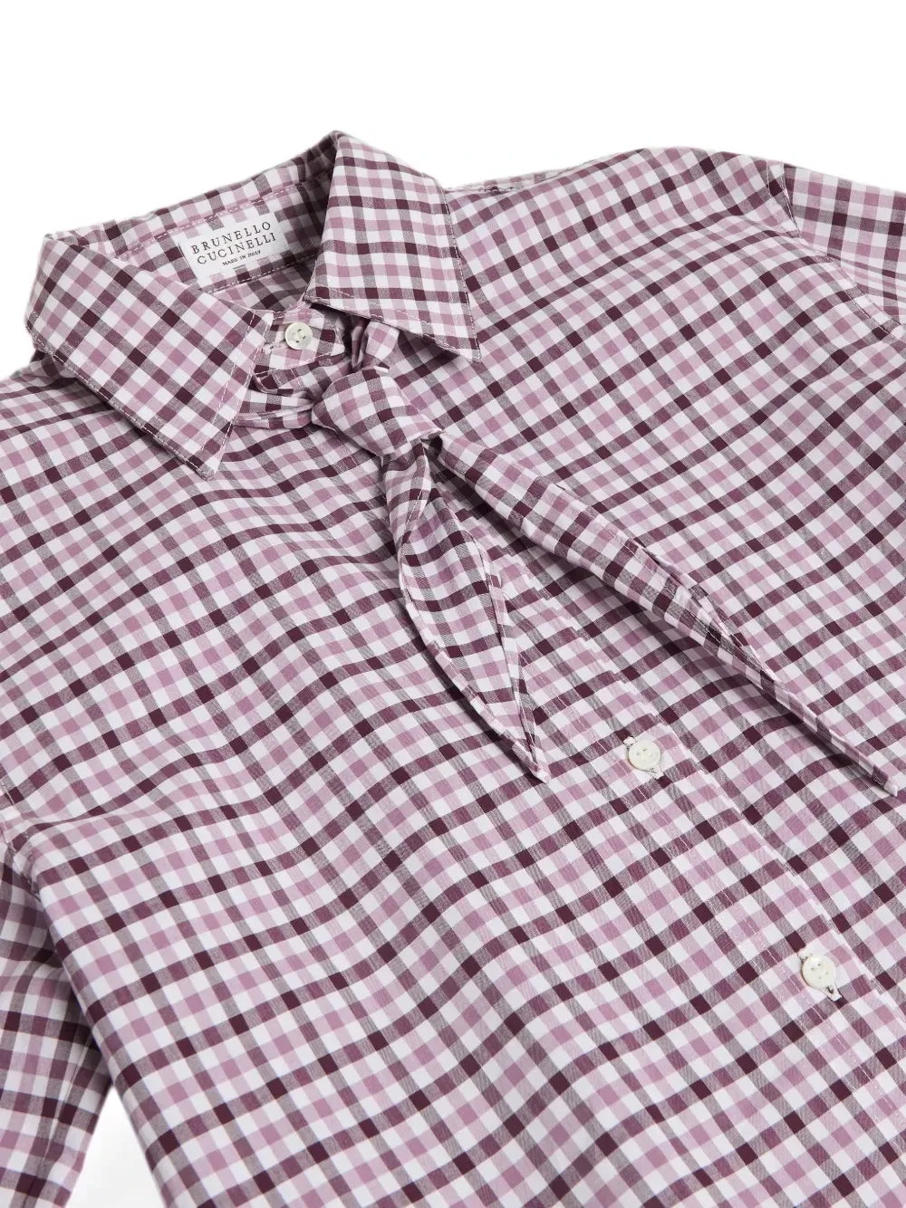 Поплиновая рубашка в клетку Brunello Cucinelli Kids, розовый — фото 3