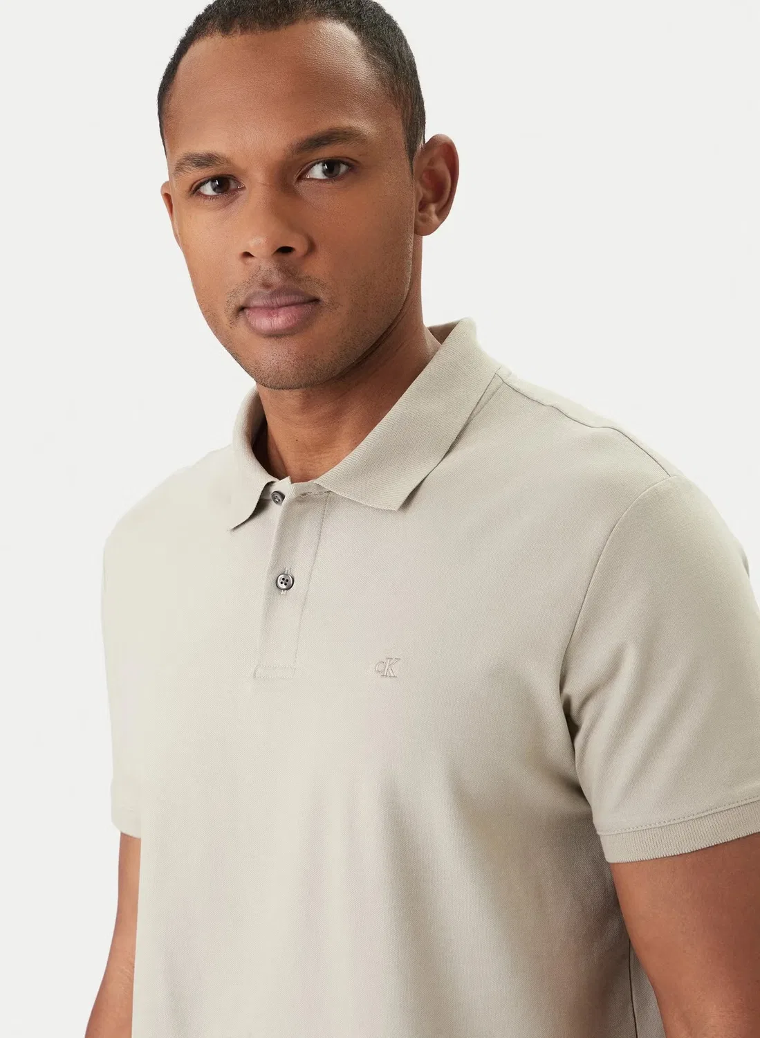 Поло с принтом Slim fit pique Calvin Klein, бежевый — фото 3