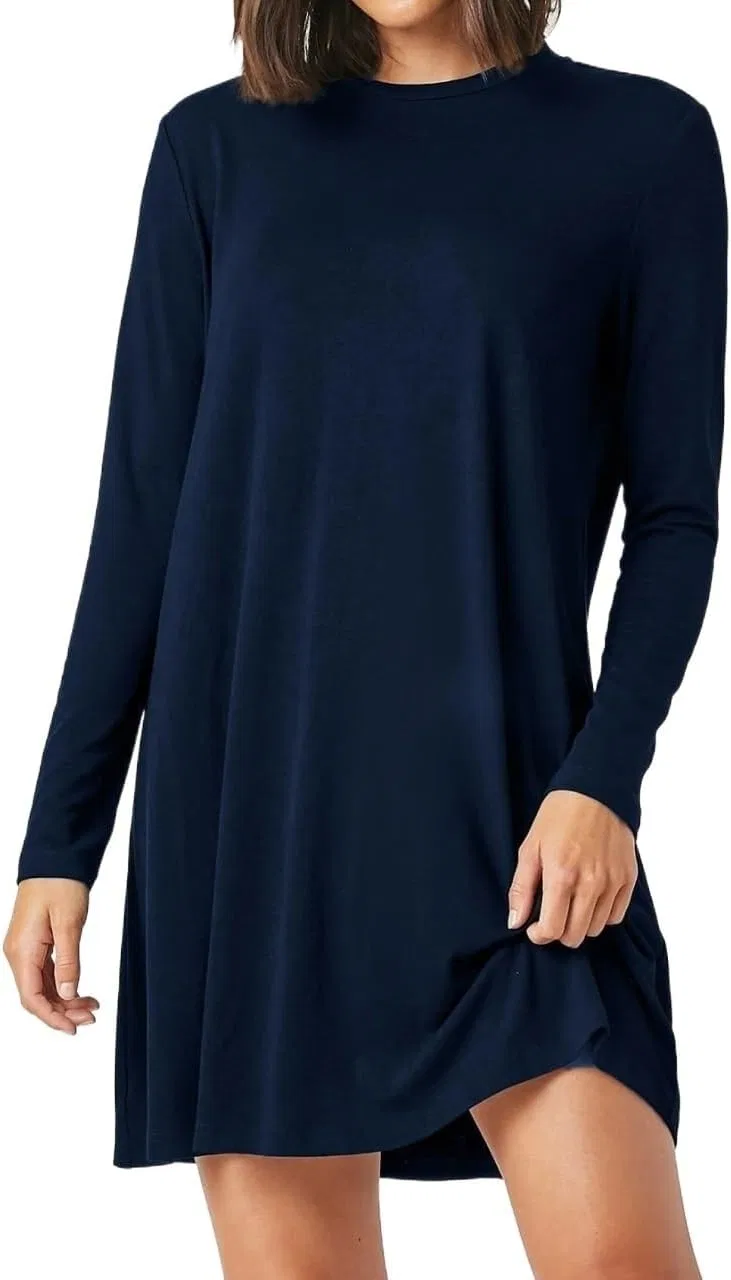 Женское трикотажное платье свободного кроя с длинным рукавом, Navy Blue