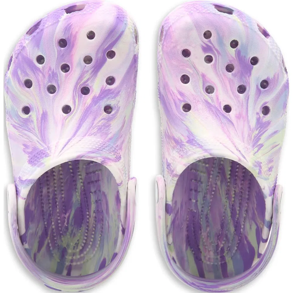Детские классические сабо с мраморным рисунком Crocs, Purple Glow Marble — фото 4