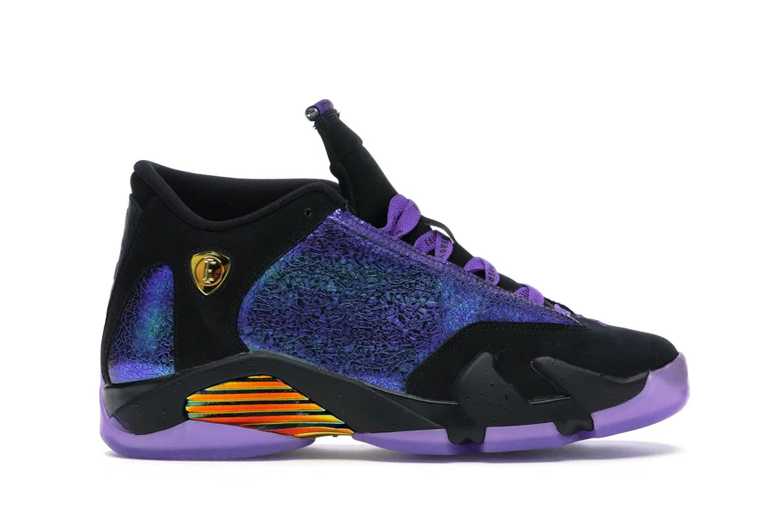 Детские кроссовки лимитированной серии с принтом Jordan 14 Retro Doernbecher (2019) (GS) Jordan, Black/Court Purple-Multi-Color-White