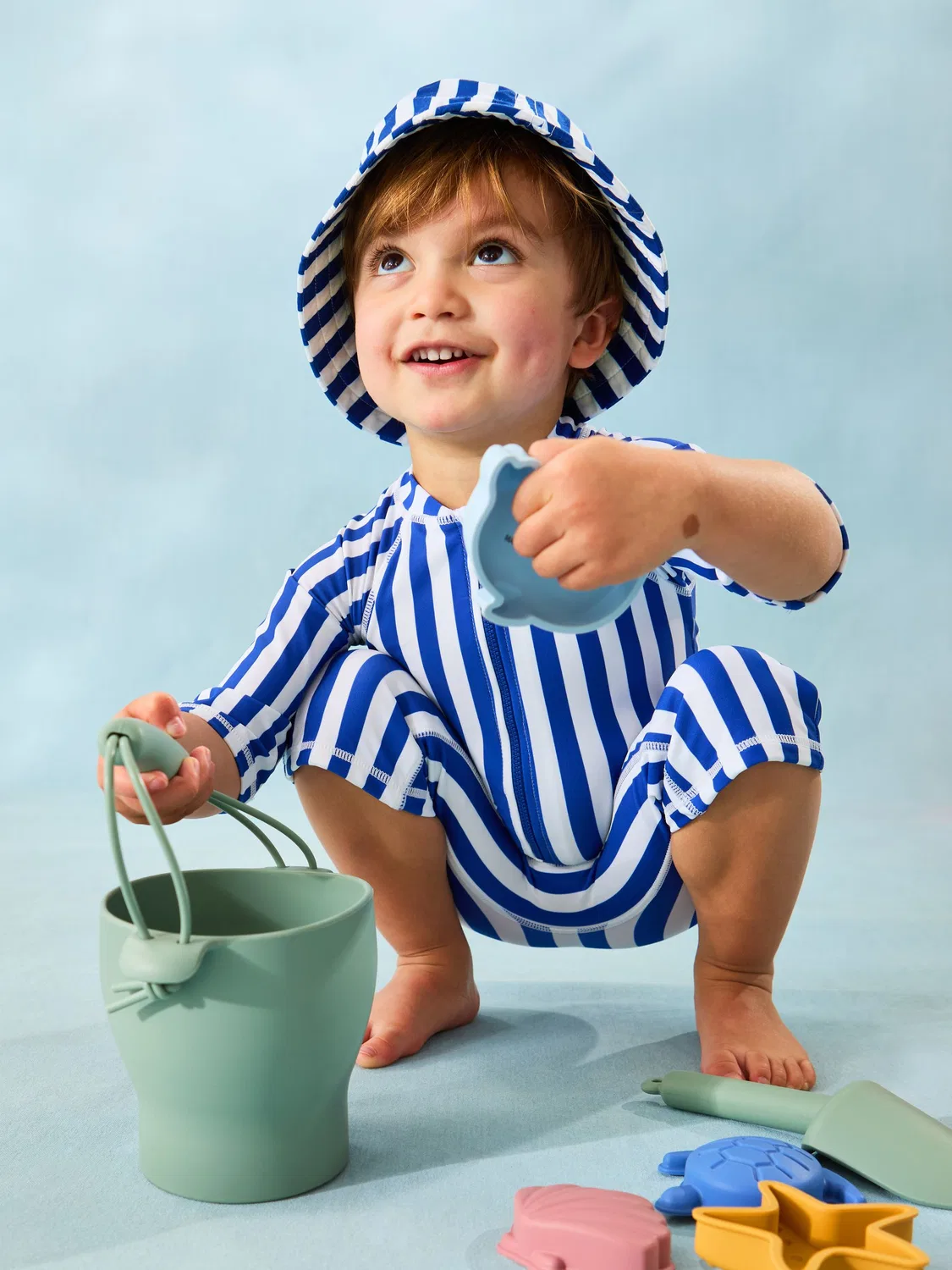 Костюм для защиты от солнца с УФ-защитой 50+ Jojo Maman Bébé, синяя полоска — фото 4
