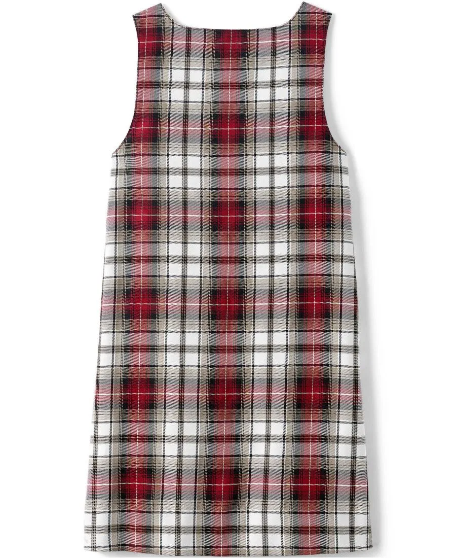 Платье-джемпер с пуговицами на плечах и накладными карманами Lands' End, Garnet Khaki Plaid — фото 3