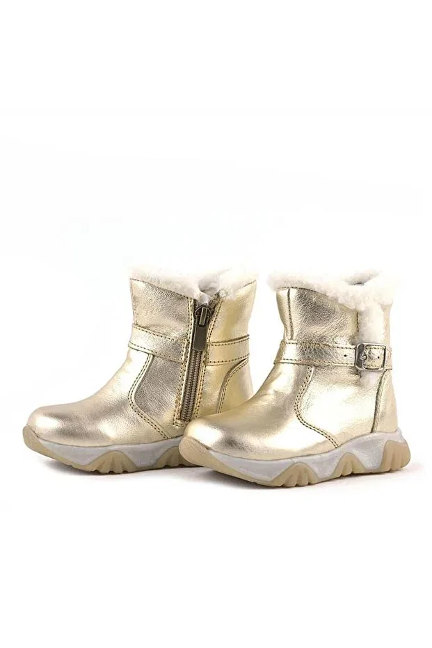 Детские ботинки для девочек кожаные Shiny Gold Leather Baby And Kids Boots Rakerplus, Gold — фото 3