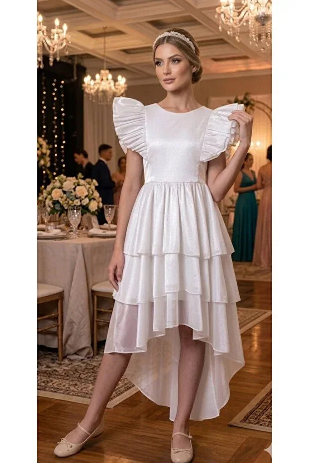 Детское вечернее платье для девочек с коротким рукавом Begonya Bebece Kids, White