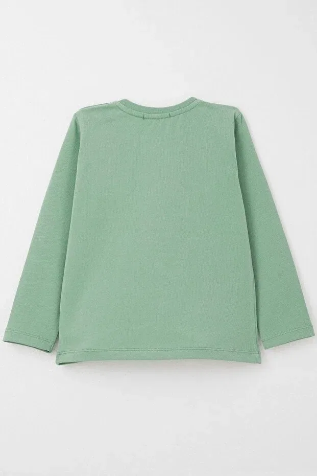 Детская футболка для мальчиков с длинным рукавом с вышивкой Breeze, Mint Green — фото 4
