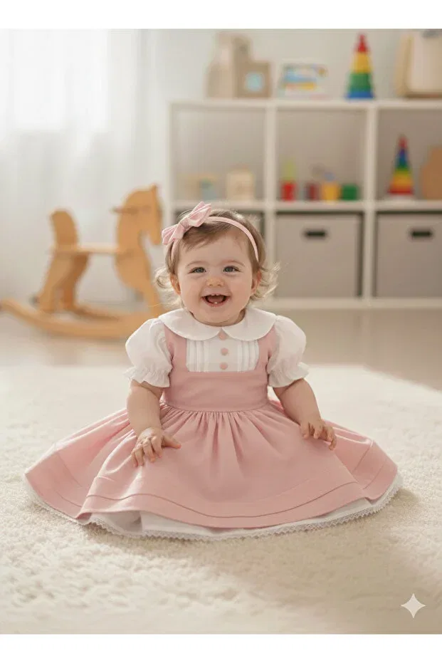 Детское платье для девочек с коротким рукавом Vintage dress birthday wedding organization festive dress Mirace Styl, Pink