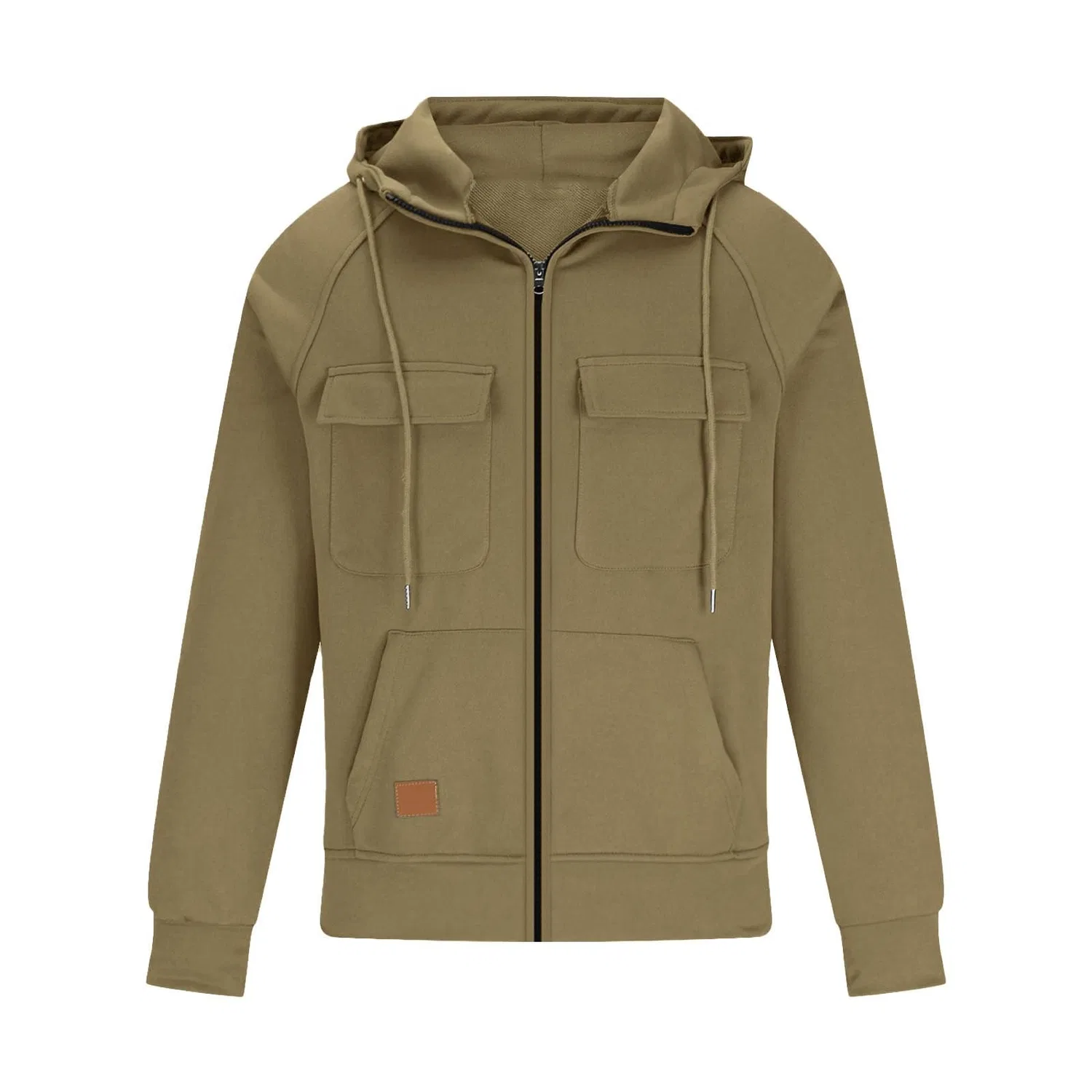 Мужское худи с молнией Vintage с свободным кроем, Dark Khaki — фото 3