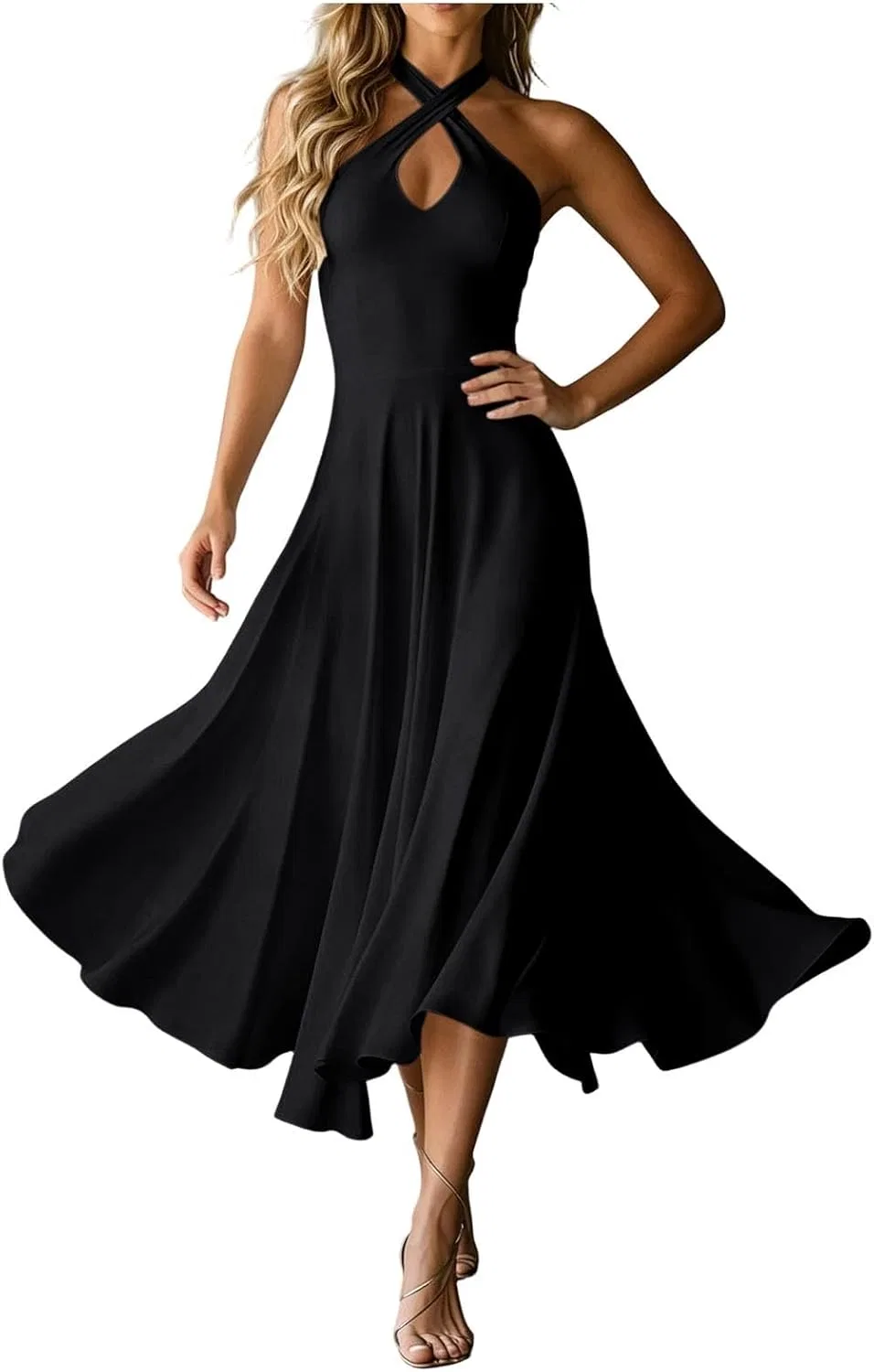 Женское платье без рукавов с вырезом, модель Tight Backless Halter, B-890 Black — фото 2