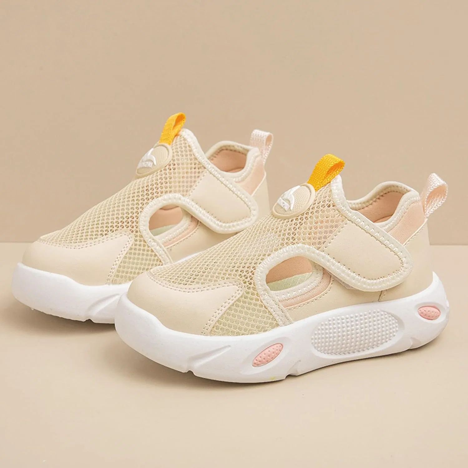 Детские кроссовки для девочек из дышащей сетки, Beige — фото 4
