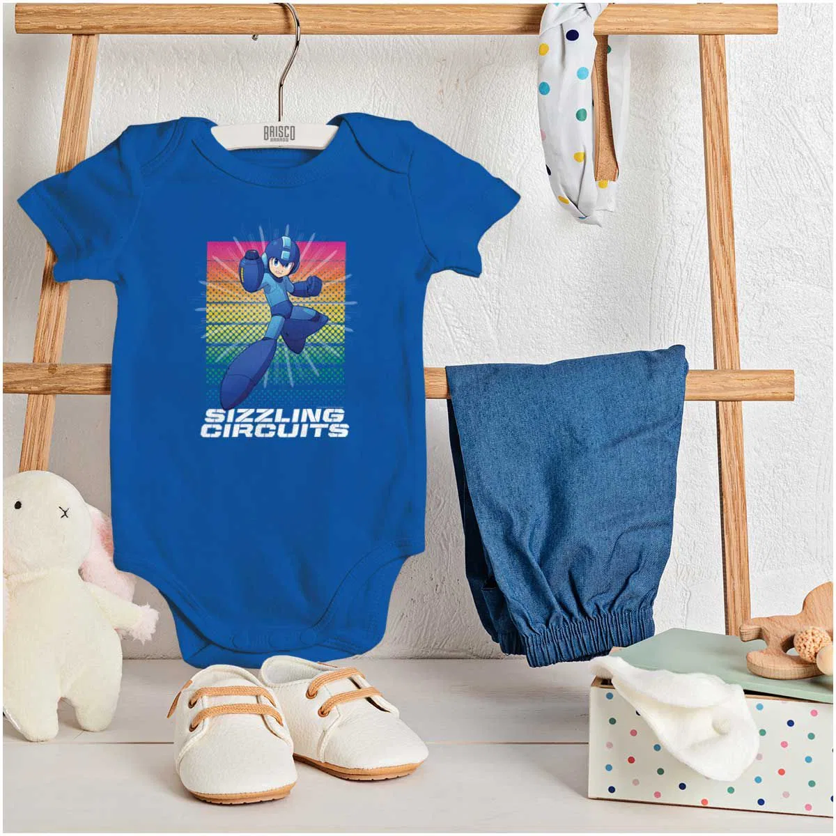 Детское боди-комбинезон с коротким рукавом Mega Man Sizzling Circuits Brisco Brands, Royal — фото 3
