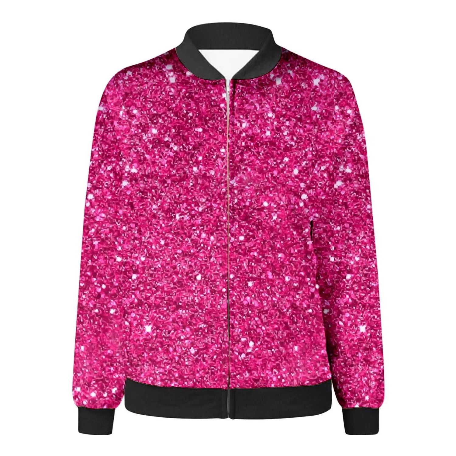 Женская куртка-бомбер с пайетками, slim fit, с длинным рукавом, с молнией спереди, короткая, для вечеринок и карнавала, Rosa Caldo — фото 4