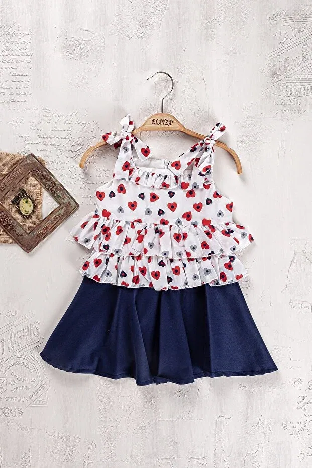 Детское платье для девочек с принтом Heart Printed Frilly Strap Elayza, Red