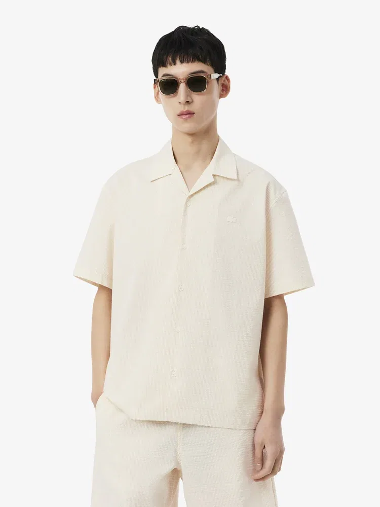 Рубашка с коротким рукавом из сирсакера LACOSTE, Ivory
