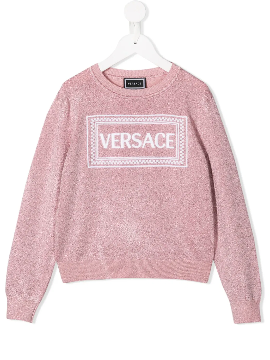 Детский джемпер с вышитым логотипом и блестками Versace, розовый