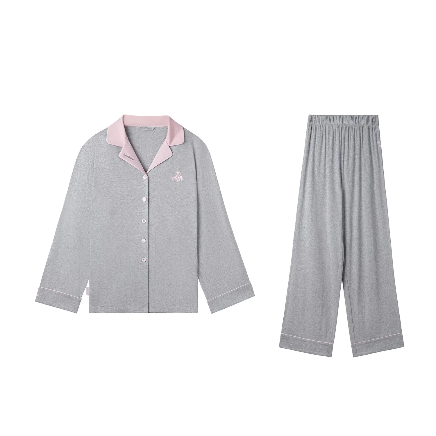 Детский комплект пижамы с принтом Teenie Weenie, Heather Gray Pink Collar