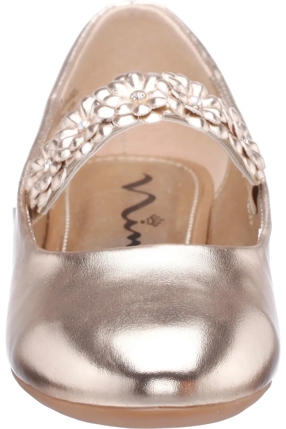 Детские балетки с цветочной аппликацией на ремешке Rozy Nina, Gold Metallic — фото 4