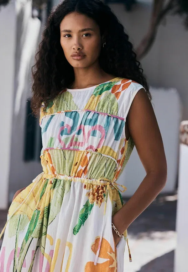 Платье с принтом Petite fit - tie side midi summer dress - maxi dress Next, Multi Print, мультиколор — фото 3