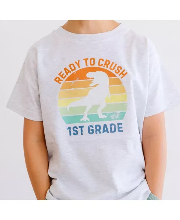 Детская футболка для мальчиков с принтом Ready to Crush First Grade Sweet Wink, Ash — фото 3