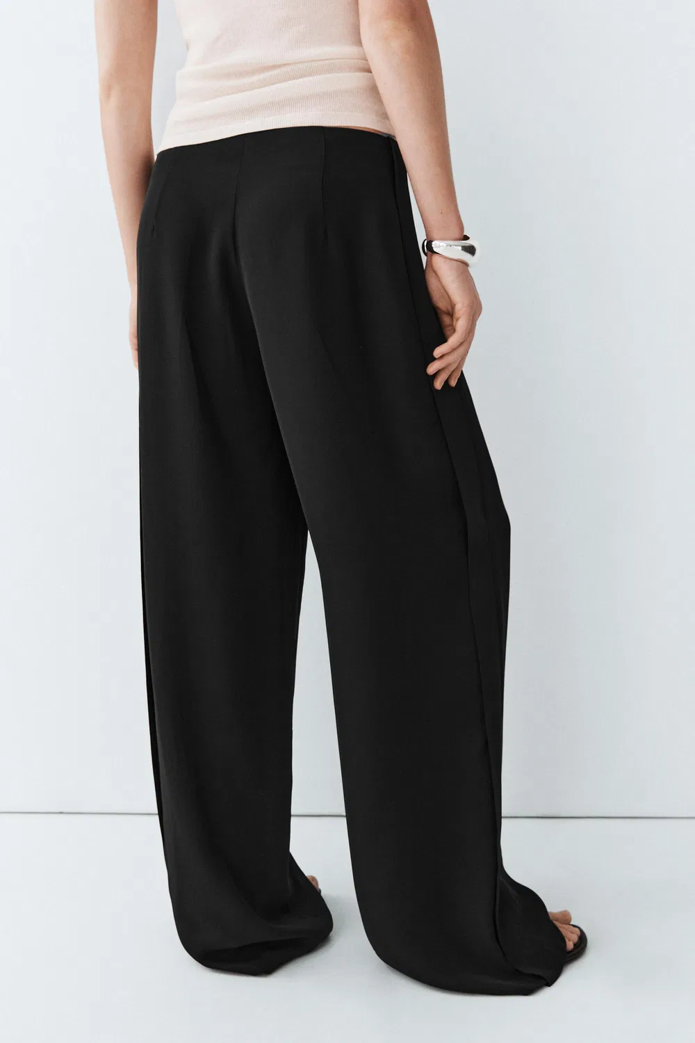 Брюки Massimo Dutti, прямые струящиеся брюки, черный — фото 4